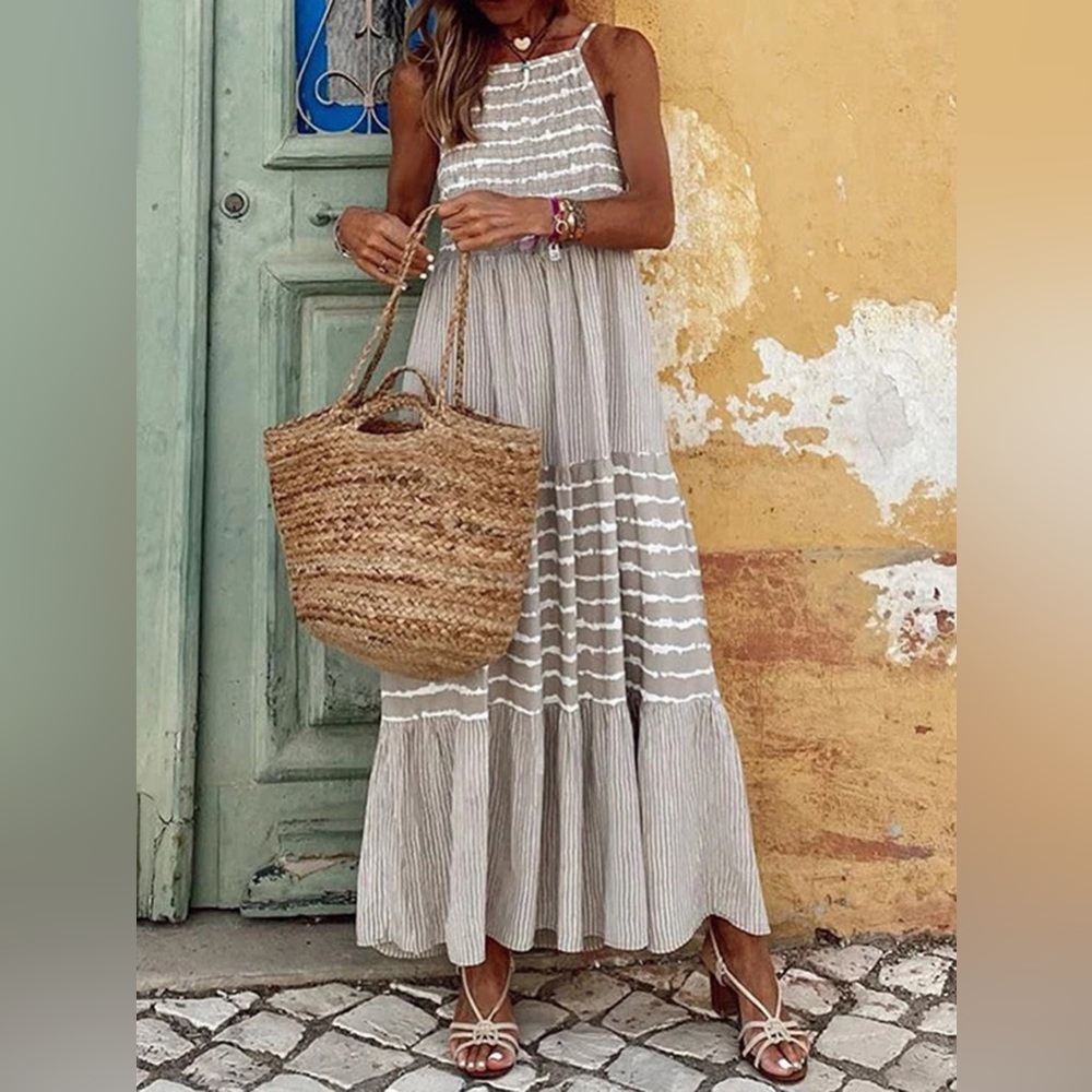 Tiered Striped Sleeveless Cami Dress